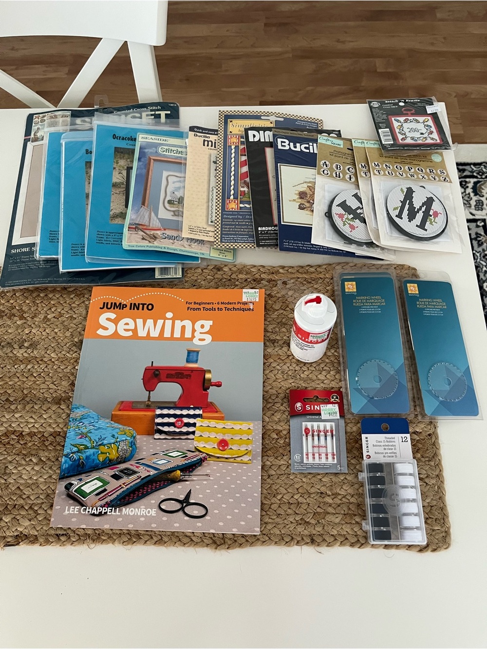 NWT - Bundle of 13 Cross Stitch Kits & Singer Sewing Machine Essentials